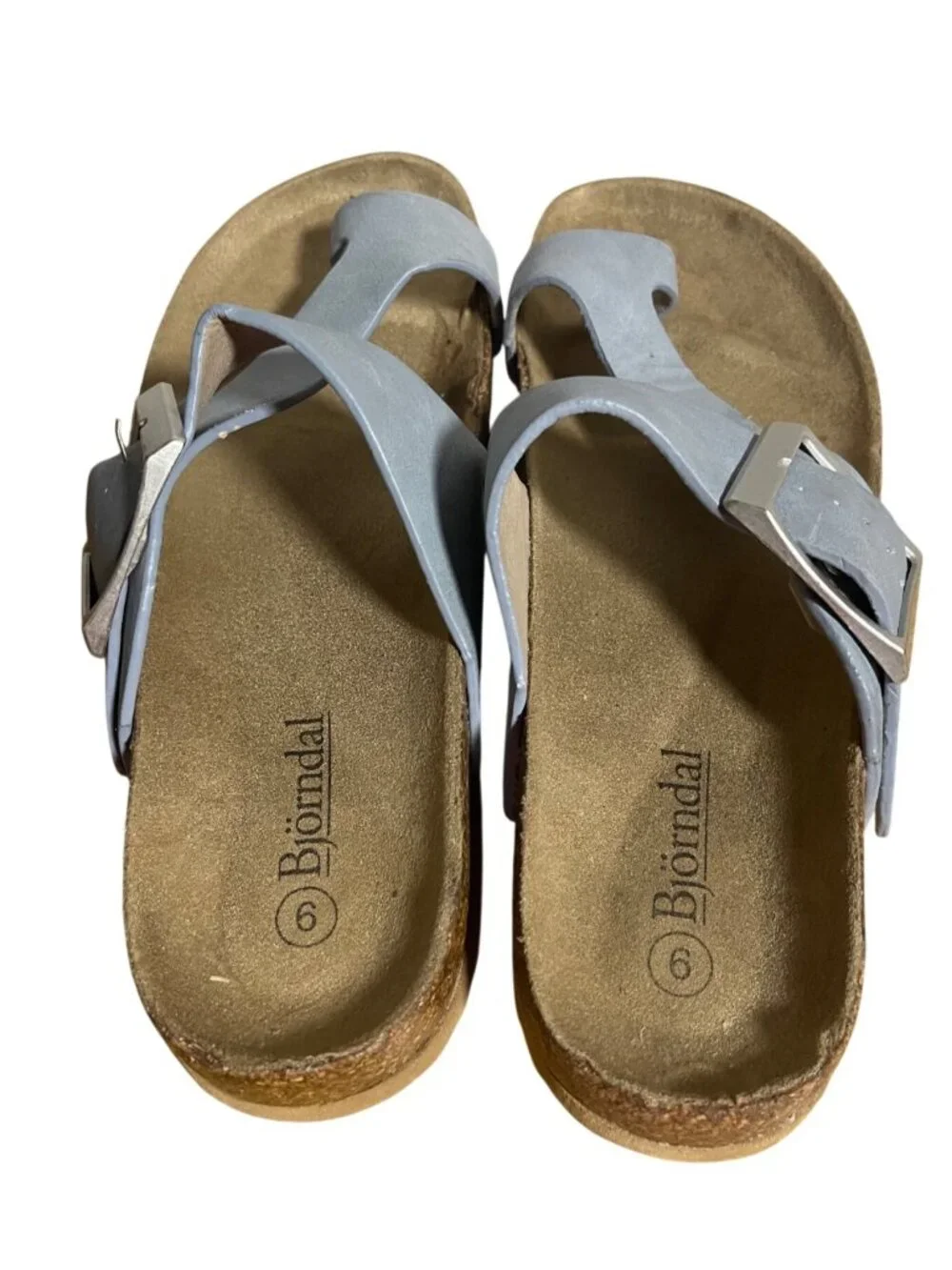Björndal Laurie Sandals Womens 9 M Blue Slip-On Shoes Cork Footbed